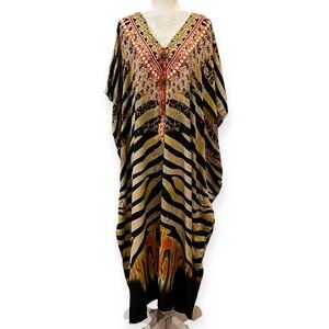 Sante Classic One Size Zebra Jewel print Caftan Maxi Dress Boho Animal Print